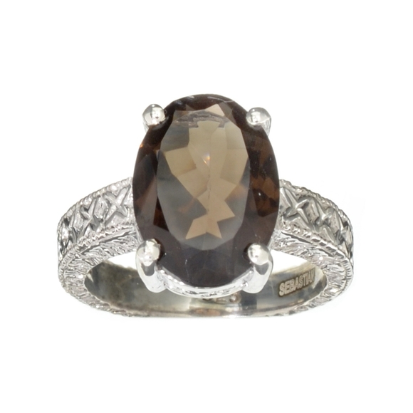 Fine Jewelry Designer Sebastian, 4.69CT Oval Cut Smoky Quartz And Sterling Silve - Picture 1 of 5